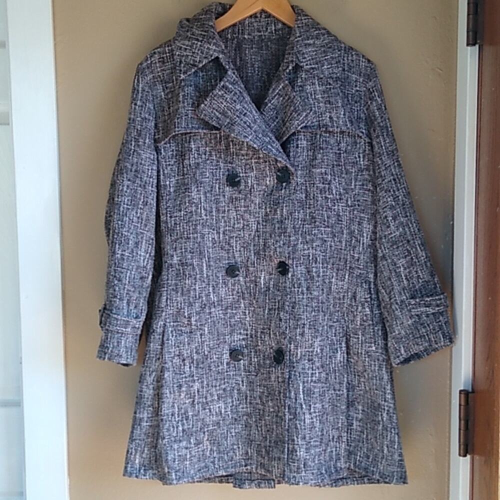 Signature Collection by Fridaze Wool Blend Tweed Trench Pea Coat Jacket Size S